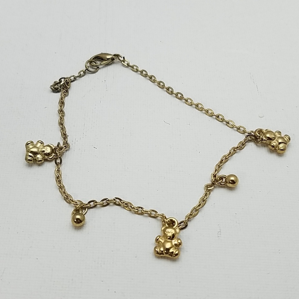 Gold Tone Ankle Or Wrist Bracelet 9" Teddy Bear.